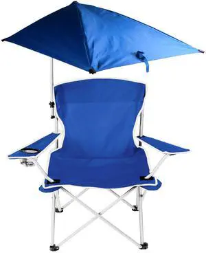 Fresh Fab Finds Foldable Beach Chair w/ Umbrella & Cup Holder for Camping - Blue - One size