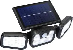 Fresh Fab Finds 74LED Solar Wall Lamp w/ 3 Adjustable Heads, IP65 Security Light - Black - One size Fresh Fab Finds 74LED Solar Wall Lamp w/ 3 Adjustable Heads, IP65 Security Light - Black - One size