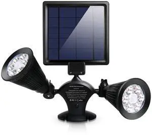 Fresh Fab Finds 2000lm Dual-Head Solar Motion Sensor Spotlight 360° Rotatable - Black - One size