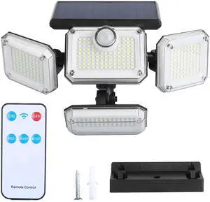Fresh Fab Finds 2Pk Solar Wall Lights 333 LEDs 4 Heads Remote Motion Sensor IP44 - Black - One size Fresh Fab Finds 2Pk Solar Wall Lights 333 LEDs 4 Heads Remote Motion Sensor IP44 - Black - One size