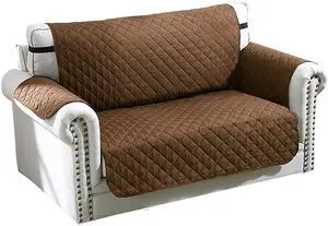 Fresh Fab Finds Reversible Sofa Cover w/ Straps Water-Resistant for Pets/Kids - Chocolate - 2 Seat