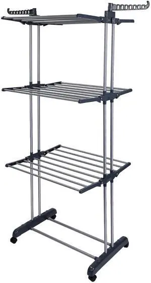 Fresh Fab Finds Collapsible Clothes Drying Rack with Dual Wings & Wheels - Black - One size
