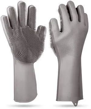 Fresh Fab Finds 1 Pair Silicone Dishwashing Gloves Heat Resistant & Scrubber - Gray - One size