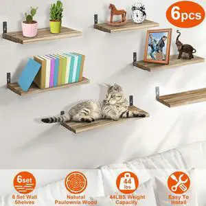 Fresh Fab Finds 6Pc Wall Mounted Floating Shelves 15.55x5.19in Wood & Metal - Dark Brown - One size