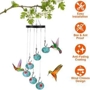 Fresh Fab Finds Wind Chime Hummingbird Feeder Ant & Bee Proof Hanging Decor - Blue - One size