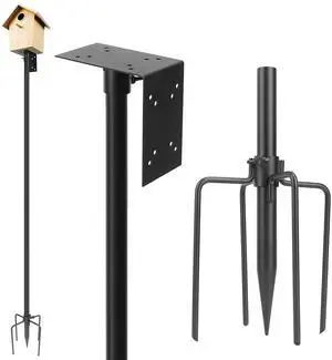 Fresh Fab Finds 78.7in Adjustable Bird Feeder Pole Mount Kit w/ 5 Prongs Base - Black - One size
