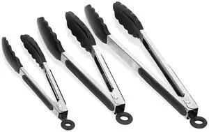 Fresh Fab Finds 3Pc Stainless Steel Food Tongs Set w/ Silicone Tips BPA-Free - Black - One size