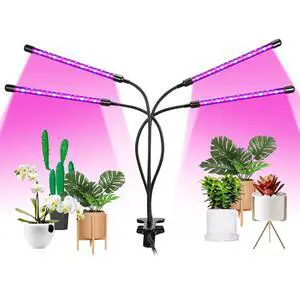 Fresh Fab Finds 80W Grow Lights w/ 10 Levels, Timer & Gooseneck for Indoor Plants - Multi - One size