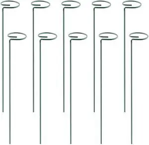 Fresh Fab Finds 10Pk 10in Garden Support Stakes Iron Plant Cage for Single Stems - Gray - 10in