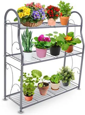 Fresh Fab Finds 3-Tier Plant Stand Shelf 88LBS Pot Holder Utility Rack Organizer - Gray - One size