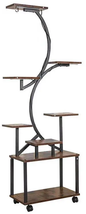 Fresh Fab Finds 8-Tier Plant Stand w/ Grow Lights & Wheels, 61.42in Indoor/Patio - Brown - One size