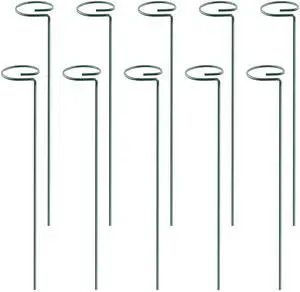Fresh Fab Finds 10Pk 16in Garden Support Stakes Iron Single Stem Cage Rings - Green - 16 inches