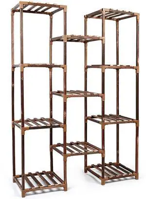 Fresh Fab Finds Multi-Tier 11-Pot Wooden Plant Display Shelf Rack for Patio Garden - Black - One size