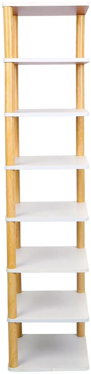 Fresh Fab Finds 8-Tier Vertical Wooden Shoe Rack Corner Organizer Tower - White - One size