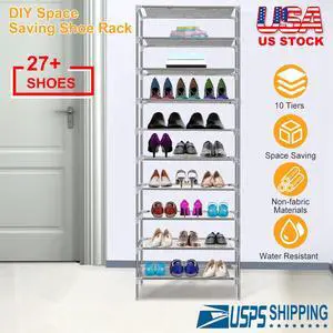 Fresh Fab Finds 10-Tier Stackable Non-Woven Shoe Rack for 27 Pairs - Gray - One size