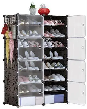 Fresh Fab Finds 8-Tier 2-Row Stackable Plastic Shoe Rack w/ Doors - Black - One size Fresh Fab Finds 8-Tier 2-Row Stackable Plastic Shoe Rack w/ Doors - Black - One size