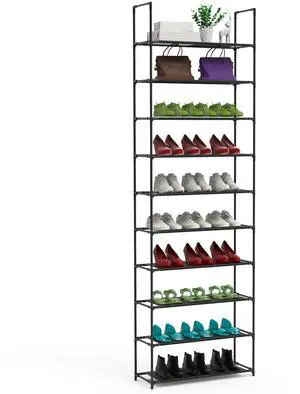 Fresh Fab Finds 10-Tier Vertical Shoe Rack for 2530 Pairs, Space Saving - Black - One size