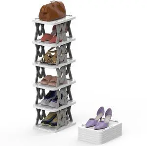 Fresh Fab Finds 6-Tier Foldable Vertical Shoe Rack, Narrow Organizer - Gray - One size
