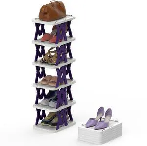 Fresh Fab Finds 6-Tier Foldable Vertical Shoe Rack, Narrow Organizer - Purple - One size