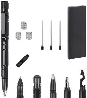 Fresh Fab Finds 11-in-1 Tactical Pen Gear Set w/ Flashlight, Whistle & Tools - Black - One size