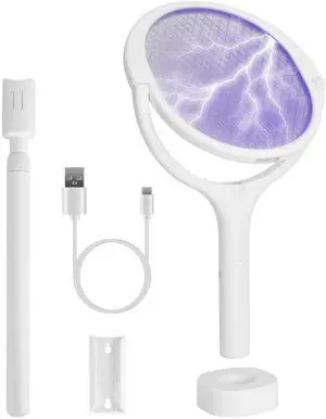 Fresh Fab Finds 3-in-1 Electric Bug Zapper Racket w/ Wand & Extension Pole - White - One size