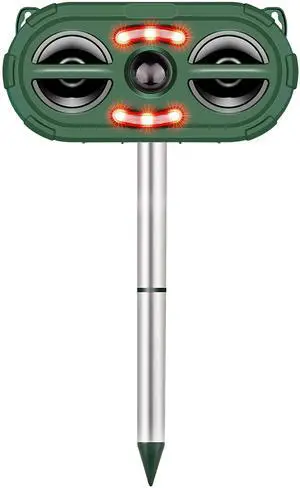 Fresh Fab Finds Solar Ultrasonic Animal Repeller Motion Sensor IP66 USB Rechargeable - Green - One size