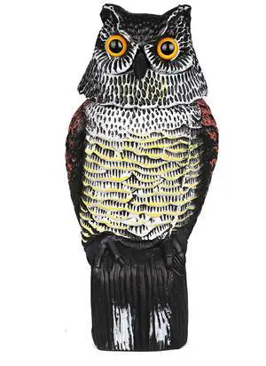 Fresh Fab Finds Lifelike Owl Decoy w/ Rotating Head Bird & Squirrel Repellent Outdoor - Black - One size