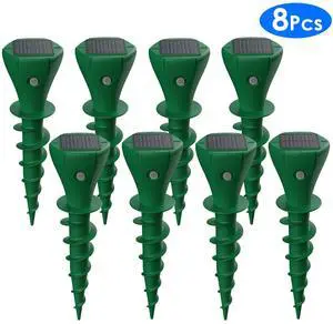 Fresh Fab Finds 8Pcs Solar Mole Repellers Waterproof Vibration Stakes for Garden - Green - One size