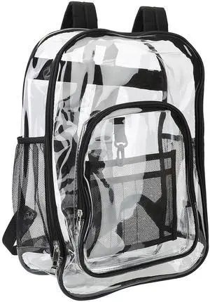 Fresh Fab Finds Heavy Duty Clear Backpack PVC Waterproof 5.3Gal w/ Reinforced Straps - Black - One size