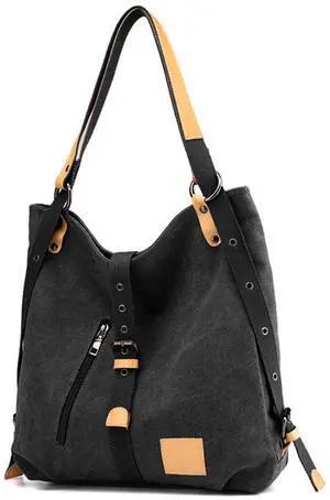 Fresh Fab Finds Convertible Canvas Tote & Backpack for Women, Office/School - Black - One size