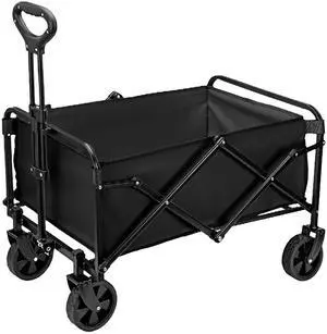 Fresh Fab Finds 100L Collapsible Folding Wagon Cart, 220LBS Capacity, 5" Wheels - Black - 5 inch