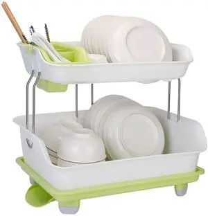 Fresh Fab Finds 2-Tier Dish Rack with Cutlery Drainer & Shelf Storage - White - One size
