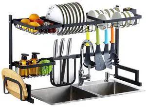 Fresh Fab Finds 33.7" Stainless Steel Dish Drying Rack & Utensil Organizer - Black - One size
