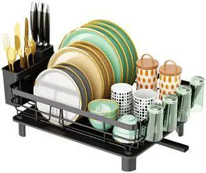 Fresh Fab Finds Dish Drying Rack w/ Utensil Holder, Drain Board, Storage Shelf - Black - One size Fresh Fab Finds Dish Drying Rack w/ Utensil Holder, Drain Board, Storage Shelf - Black - One size