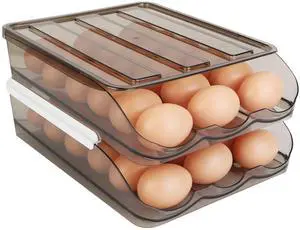 Fresh Fab Finds 36-Egg Rolling Container Holder w/ Lid for Fridge - Gray - One size