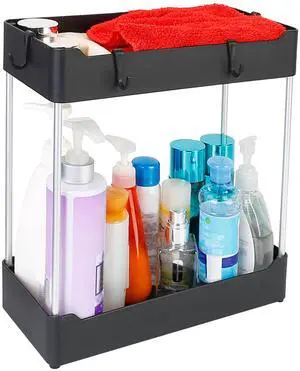 Fresh Fab Finds 2-Tier Under Sink Shelf Organizer w/ Hooks - Black - One size Fresh Fab Finds 2-Tier Under Sink Shelf Organizer w/ Hooks - Black - One size