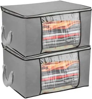 Fresh Fab Finds 2-Pack 90L Foldable Clothes Storage Bags w/ Window - Gray - One size