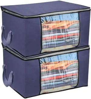 Fresh Fab Finds 2-Pack 90L Foldable Clothes Storage Bags w/ Window - Navy Blue - One size