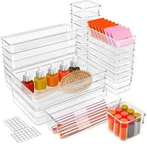 Fresh Fab Finds 25Pcs Clear Plastic Drawer Organizer Tray Set 4 Sizes - Gray - One size