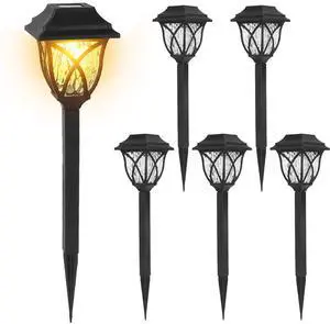 Fresh Fab Finds 6Pack Solar Stake Lights Outdoor Decorative Waterproof Auto On/Off - Black - One size
