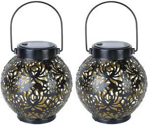 Fresh Fab Finds 2Pcs Solar Hanging Lantern Lights Waterproof Decorative Patio Lamps - Black - One size