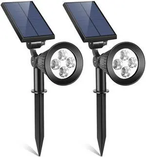 Fresh Fab Finds 2Pcs Solar Spotlights Outdoor Waterproof Dusk to Dawn Garden Lamps - Black - One size