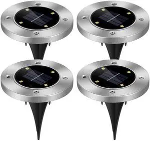 Fresh Fab Finds 4Pcs Solar Ground Lights 4LED In-Ground Buried Deck Path Lamps - Black - One size Fresh Fab Finds 4Pcs Solar Ground Lights 4LED In-Ground Buried Deck Path Lamps - Black - One size
