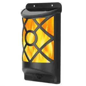 Fresh Fab Finds 96LED Flame Solar Wall Light Waterproof Flickering Night Lamp - Black - One size