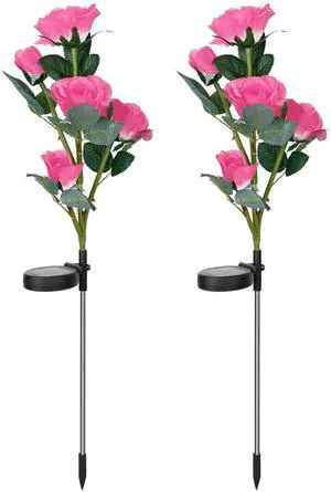 Fresh Fab Finds 2Pcs Solar Rose Flower Lights Waterproof Garden Stake Lamps - Pink - One size