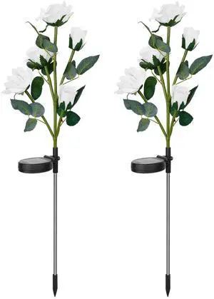 Fresh Fab Finds 2Pcs Solar Rose Flower Lights Waterproof Garden Stake Lamps - White - One size