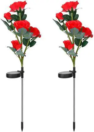Fresh Fab Finds 2Pcs Solar Rose Flower Lights Waterproof Garden Stake Lamps - Red - One size