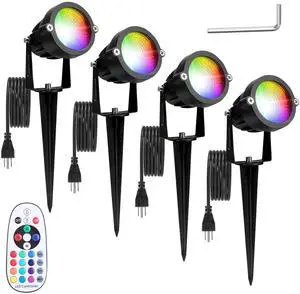 Fresh Fab Finds 4Pcs RGBW Landscape Spotlights 16 Colors IP65 w/ Remote - Black - One size