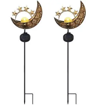 Fresh Fab Finds Solar Moon Star Lamp IP54 Crackle Glass Stake Decorative Light - Yellow - One size