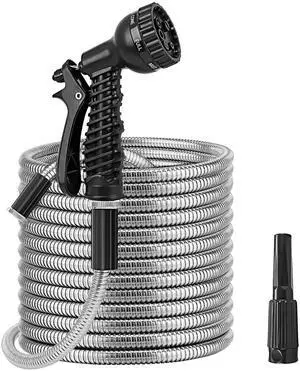 Fresh Fab Finds Stainless Steel Garden Hose Kit w/ Nozzles - Gray - 100 ft